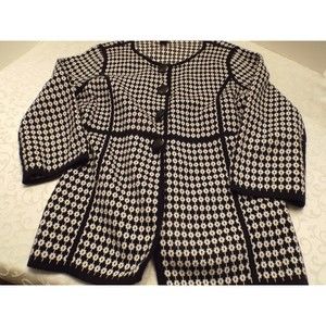 Grace 100% Cotton Knit Black & White Patterned Jacket Button Front Boutique